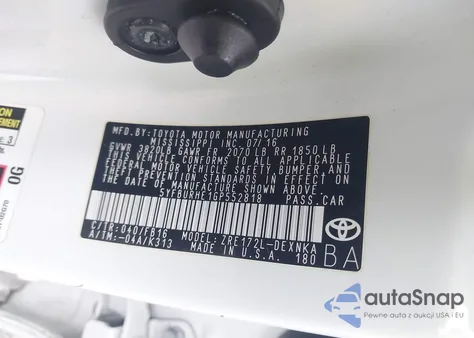 2016 Toyota Corolla Le z USA, uszkodzony, nr VIN 5YFBURHE1GP552818